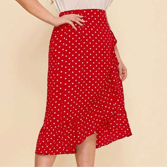 NEW| Plus Size Womens Ruffled Polka Dot Print Chic Skirt - Picture 2 of 4